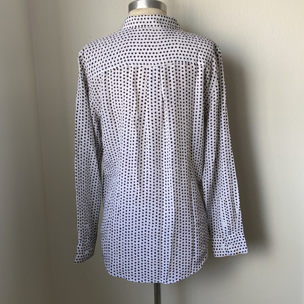 Equipment Silk White Black Stars Button Down Shirt M - Picture 4 of 5